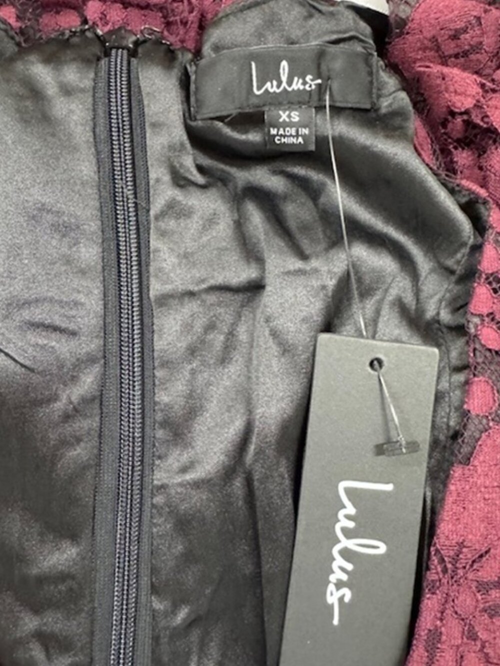 NWT Lulus Molinetto Burgundy Lace Ruffled Tiered Sleeveless Maxi Dress​ - Picture 8 of 10